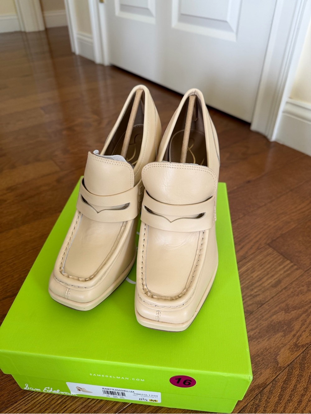 Sam Edelman Jeanette Eggshell Block-Heel Loafer Pumps - Picture 6 of 8